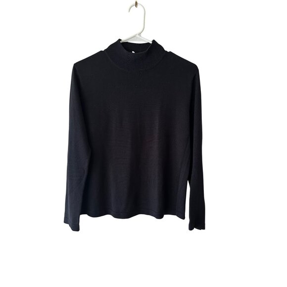 Womens Black Silk & Cotton Turtleneck Sweater Size P/L Fall Layering Piece - Picture 2 of 6